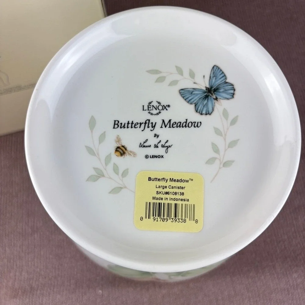 Lenox Butterfly Meadow Large Canister Louise Le Luyer Porcelain Pink Butterfly